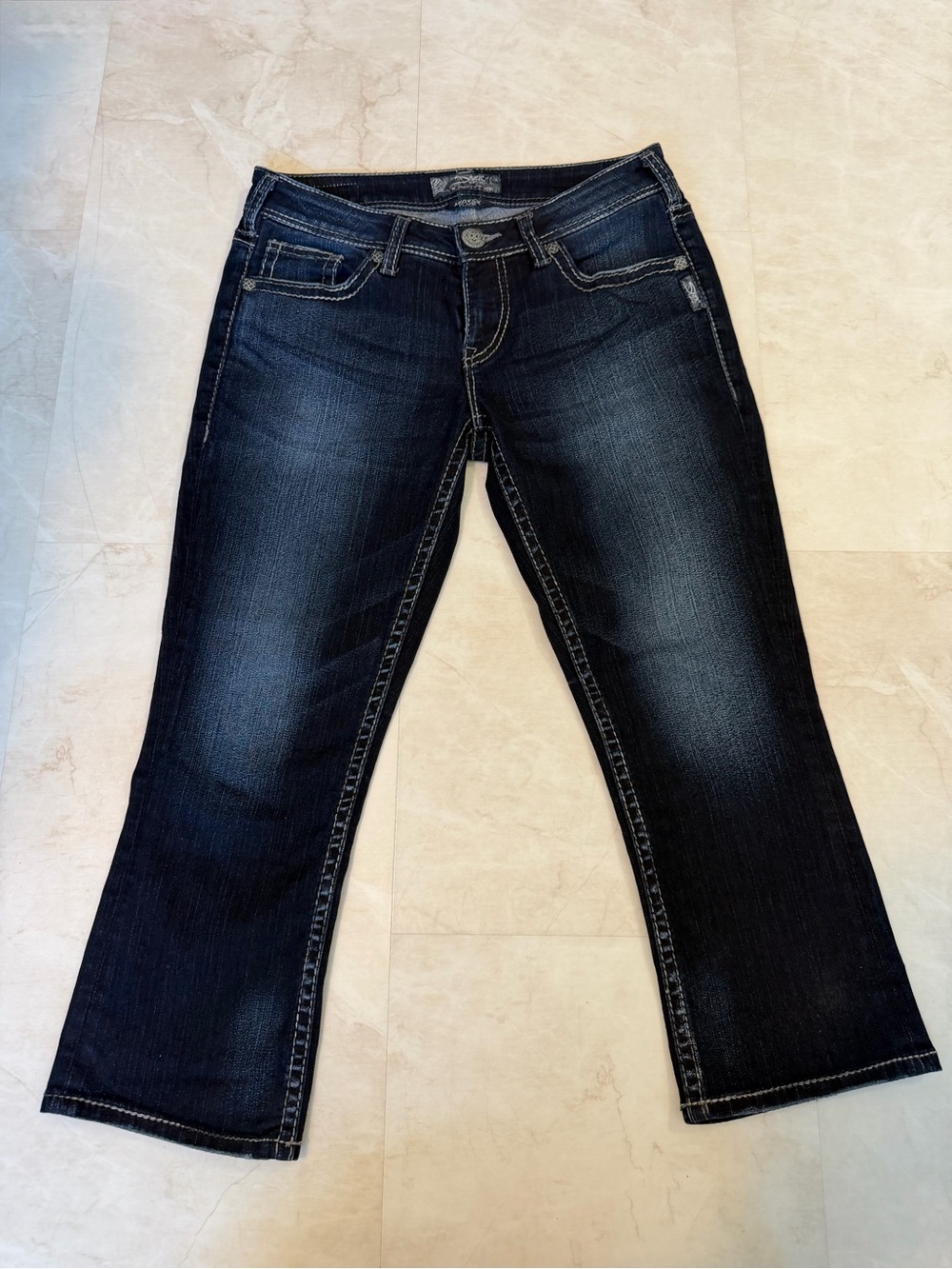 Silver Jeans Womens 28 Blue Aiko Kick Flare Low Rise Cropped